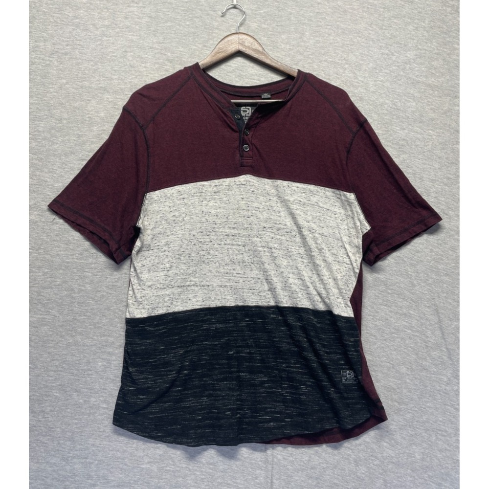 Distortion Henley Shirt Mens Large Multicolor Colorblock Cotton 3 Button Placket